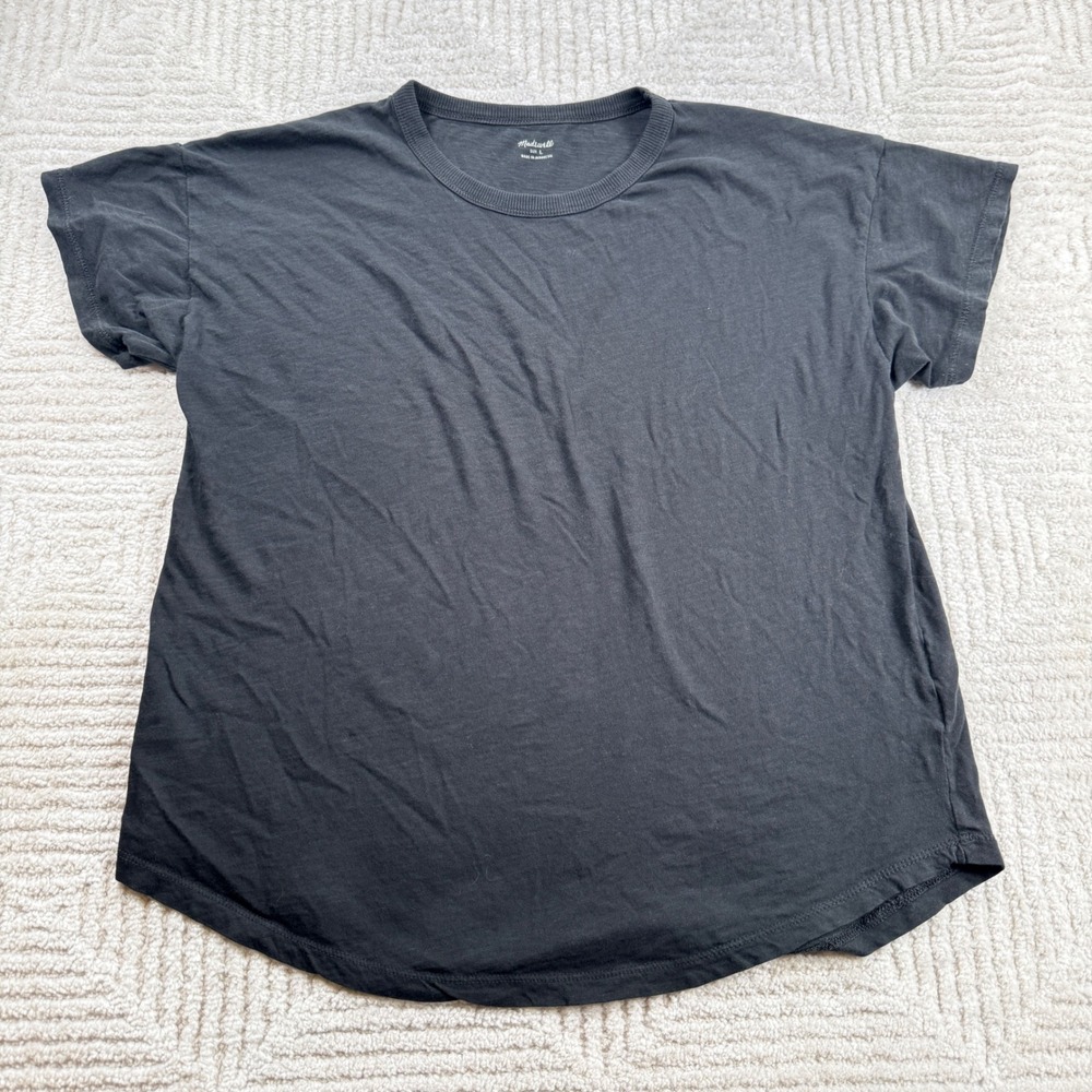 Madewell Whisper Cotton Tee Womens L Black Short Sleeve Basics Capsule AI537